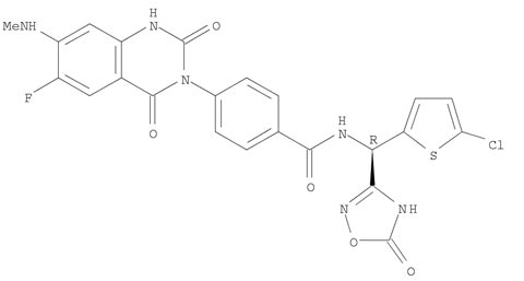 Benzamide, N-[(R)-(5-chloro-2-thienyl)(2,5-dihydro-5-oxo-1,2,4-oxadiazol-3-yl)methyl]-4-[6-fluoro-1,4-dihydro-7-(methylamino)-2,4-dioxo-3(2H)-quinazolinyl]-